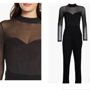 🖤 French Connection Long Sleeve Mesh & Jersey Jumpsuit